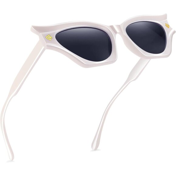 Cat Eye Sunglasses White Women Modern Retro Style Fashion Decorative Bat Shades - Picture 2 of 4